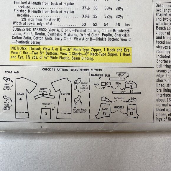 McCalls 8811 Size 12 Bust 32 Bikini Suit, Mod Dress, Tunic Dress, Caftan Dress - Picture 4 of 5